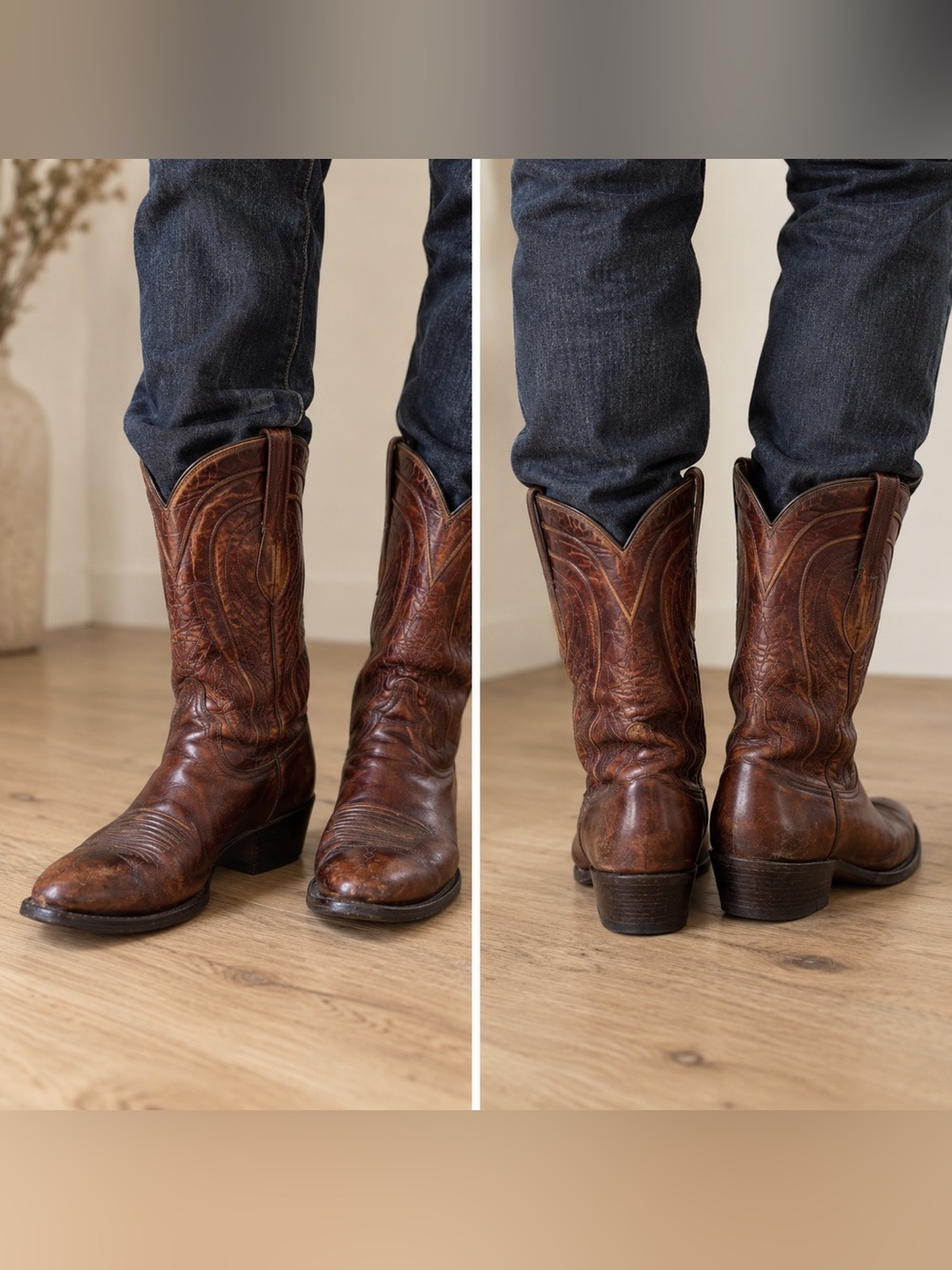 Lucchese USA Goatskin Cowboy Boots Men’s 11.5 Brown Western